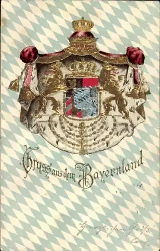 Präge Wappen Ak Bayern, Krone, Löwen