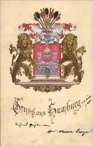 Präge Wappen Ak Hamburg, Ritterhelm, Löwen