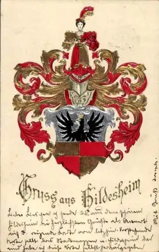 Präge Wappen Ak Hildesheim in Niedersachsen, Schwarzer Adler, Ritter
