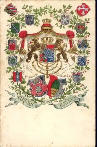 Präge Wappen Ak Bayern, Stadtwappen, Löwen