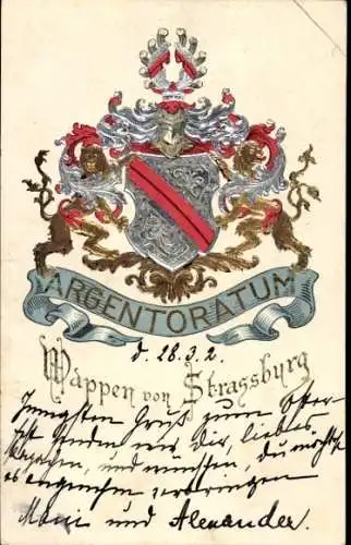 Präge Wappen Ak Straßburg Elsass Bas Rhin, Ritter, Löwen