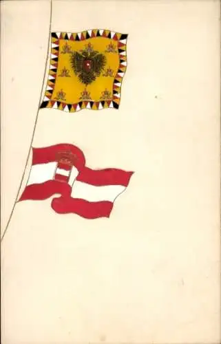 Präge Wappen Ak Standarte, Fahne, Schwarzer Adler, Österreich