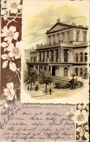 Präge Passepartout Litho Hannover in Niedersachsen, Hoftheater, Blüten