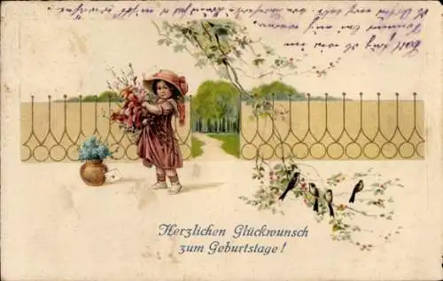 Ak Herzlichen Glückwunsch zum Geburtstag, Mädchen mit Blumen