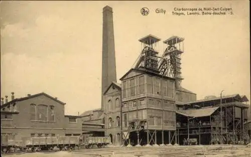 Ak Gilly Charleroi Wallonien Hennegau, Industriegebäude, Schornstein, Züge, Bergwerk, historis...