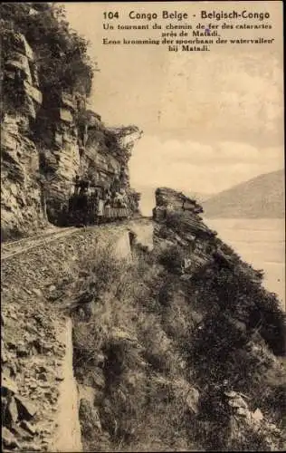 Ak Matadi DR Kongo Zaire, Un tournant du chemin de fer des cataractes