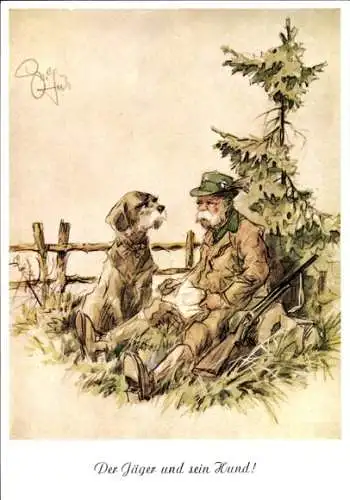Künstler Ak Geilfus, H., Der Jäger und sein Hund