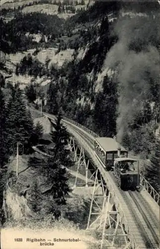 Ak Vitznau Kanton Luzern, Rigibahn, Schnurtobelbrücke