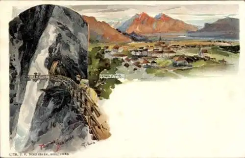 Künstler Ak Schreiber, Bad Ragaz Kanton St. Gallen, Gesamtansicht