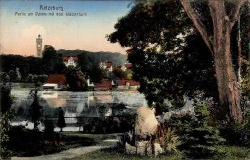 Ak Ratzeburg im Herzogtum Lauenburg, Partie am Damm, Wasserturm