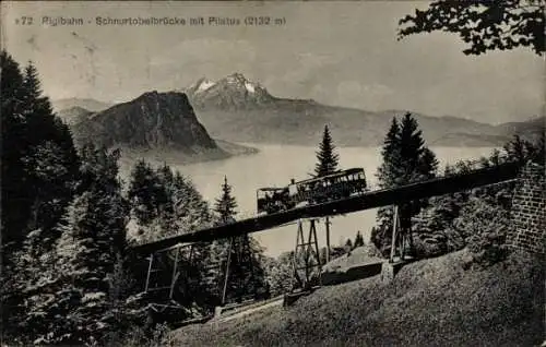 Ak Vitznau Kanton Luzern, Rigibahn, Schnurtobelbrücke, Pilatus