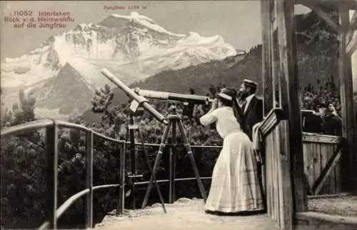 Ak Interlaken Kanton Bern Schweiz, Heimwehfluh, Jungfrau, Besucher, Fernglas