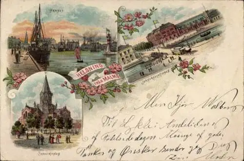 Ak Malmö Schweden, Hafen, Kirche, Kreuzung