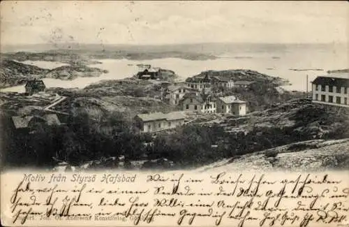 Ak Insel Styrsö Göteborg Schweden, Motiv från  Küstenlandschaft, Häusergruppen, Meereshorizont...