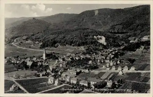 Ak Oberhambach Hambach Neustadt an der Weinstraße, Luftaufnahme von  Selloß, Weinberge, Kirche