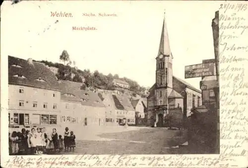 Ak Wehlen an der Elbe Sächsische Schweiz, Marktplatz, Kirche