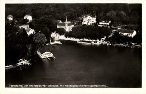 Ak Woltersdorf bei Berlin, Woltersdorfer Schleuse, Fliegeraufnahme, Flakensee