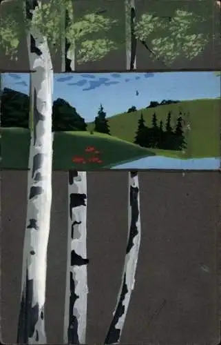 Handgemalt Ak Landschaft, Birken