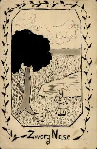 Handgemalt Ak Zwerg Nase, Märchen