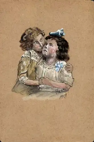 Künstler Ak Heesch, Kinder, Umarmung
