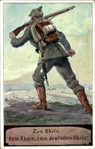 Künstler Ak Zum Rhein, zum deutschen Rhein, deutscher Soldat in Uniform