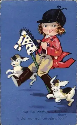 Künstler Ak Hup hup paardje rij maar door, 't Zal me niet vervelen, hoor, Mädchen, Hunde
