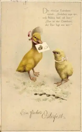 Litho Glückwunsch Ostern, Küken, Entenküken