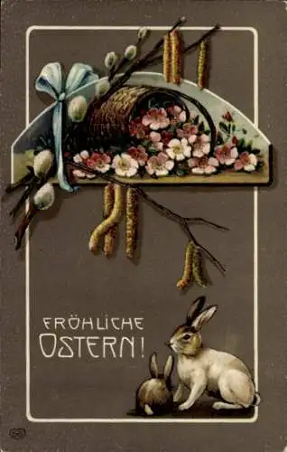 Ak Glückwunsch Ostern, Osterhasen, Weidenkätzchen