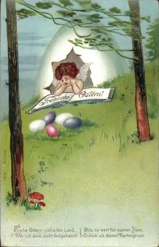 Litho Glückwunsch Ostern, Ostereier, Engel
