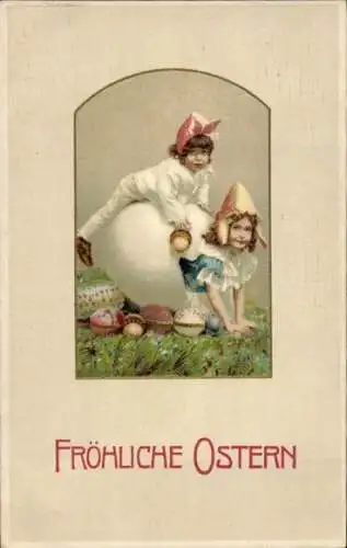 Präge Passepartout Ak Glückwunsch Ostern, Ostereier, Kinder
