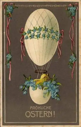 Ak Glückwunsch Ostern, Osterei Luftballon, Küken