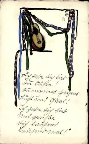 Handgemalt Künstler Ak Gitarre, Bändchen
