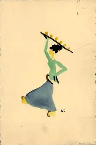 Handgemalt Künstler Ak Ni, Frau, Obstverkäuferin