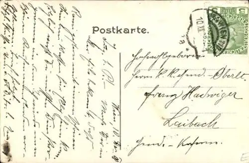 Handgemalt Ak Panorama, Fluss, Berge, Bäume