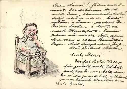 Handgemalt Ak Kind auf einem Kinderstuhl, Portrait