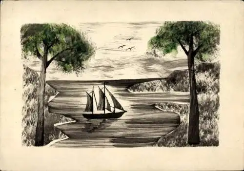 Handgemalt Ak See, Segelschiff