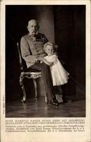 Ak Kaiser Franz Joseph I. mit Erzherzog Franz Josef Otto, Uniform, Orden