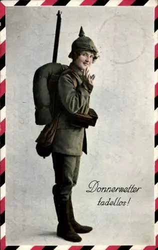 Ak Donnerwetter tadellos, Frau in Uniform, Propaganda