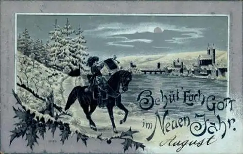 Mondschein Litho Trompeter von Säckingen, Behüt Dich Gott, Glückwunsch Neujahr