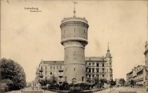 Ak Tschernjachowsk Insterburg Ostpreußen, Wasserturm, Kasernenstraße, Promenadenstraße