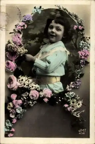Foto Passepartout Ak Kinderportrait, Rosenrahmen