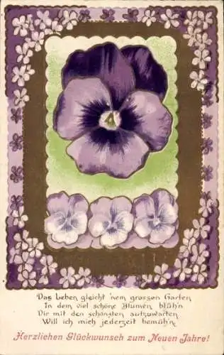 Ak Glückwunsch Neujahr, Stiefmütterchen