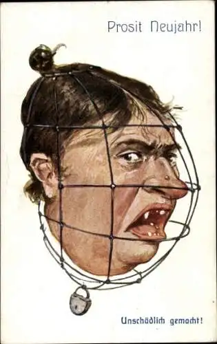 Ak Glückwunsch Neujahr, Unschädlich gemacht, Humor