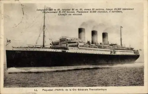 Ak Passagierdampfschiff Paris, CGT