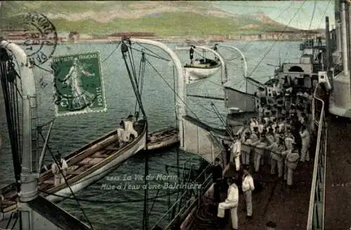 Ak Französisches Kriegsschiff, Marinesoldaten, Französische Marine