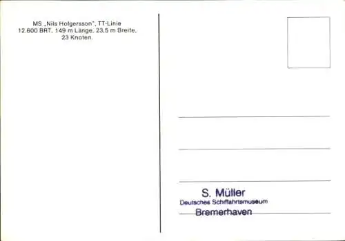 Ak Dampfer MS Nils Holgersson, TT-Linie