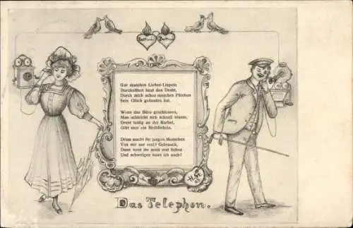 Ak Liebespaar beim Telefonieren, Telefon