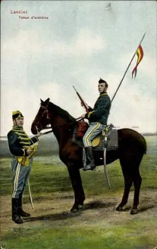 Ak Belgische Armee, Soldat zu Pferde, Übungen