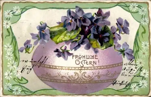 Ak Glückwunsch Ostern, Osterei, Blumen