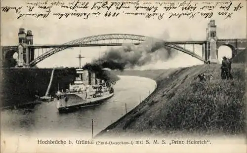 Ak Deutsches Kriegsschiff, S.M.S. Prinz Heinrich, Hochbrücke bei Grüntal
